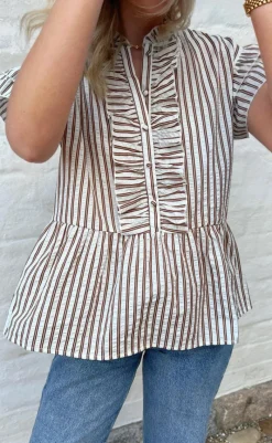 Clearance Top - Freya - White/Brown Striped T-shirts & Toppe