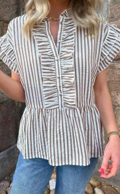 Clearance Top - Freya - White/Brown Striped T-shirts & Toppe