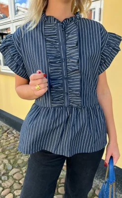 Discount Top - Freya - Denim Blue Pinstripe T-shirts & Toppe