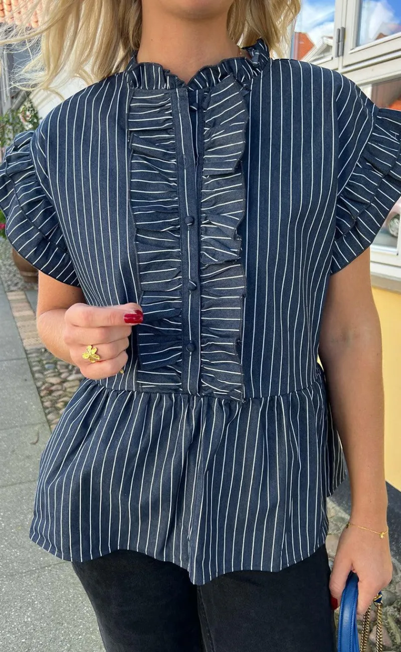 Discount Top - Freya - Denim Blue Pinstripe T-shirts & Toppe