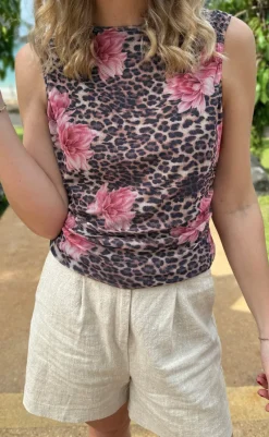 Outlet Top - Martina Mesh - Leopard / Flower T-shirts & Toppe