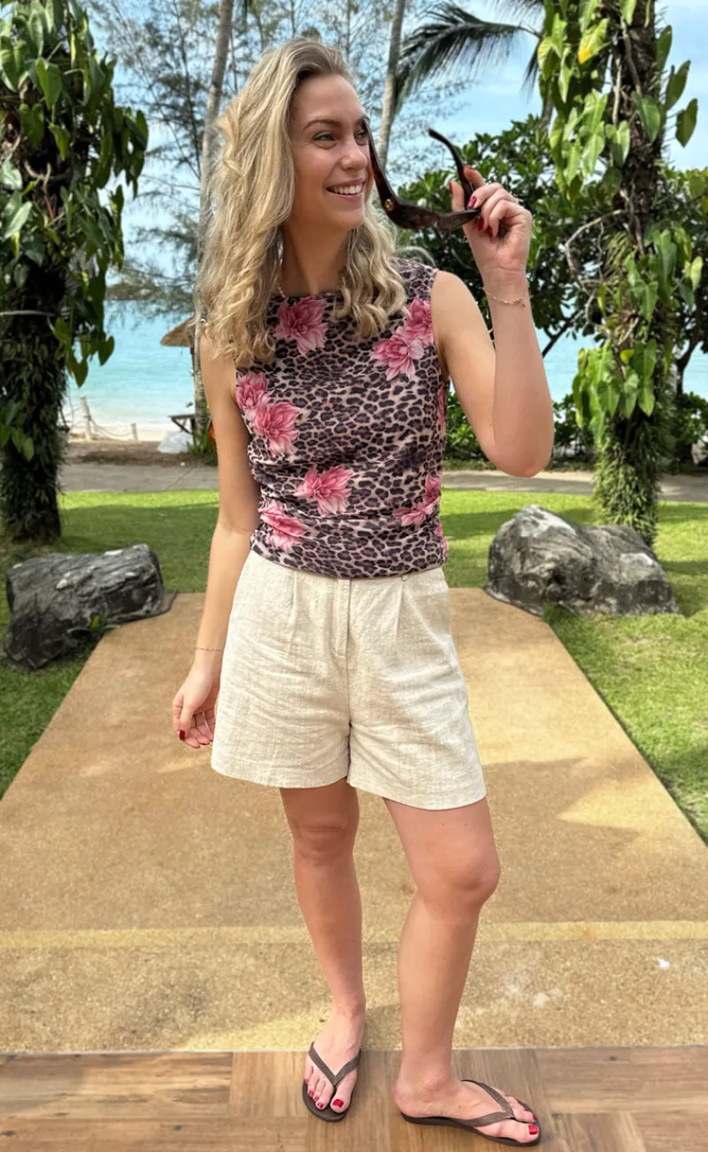 Outlet Top - Martina Mesh - Leopard / Flower T-shirts & Toppe