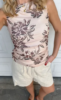 New Top - Martina Mesh - Brown Flower T-shirts & Toppe