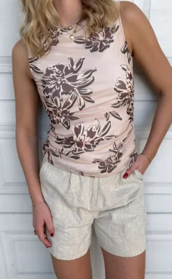 New Top - Martina Mesh - Brown Flower T-shirts & Toppe