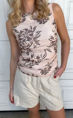 New Top - Martina Mesh - Brown Flower T-shirts & Toppe