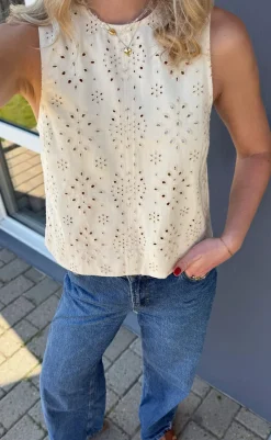 Clearance Top - Naja - Off White Denim W. Embroidery T-shirts & Toppe