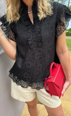 Hot Top - Pia Lace - Black T-shirts & Toppe