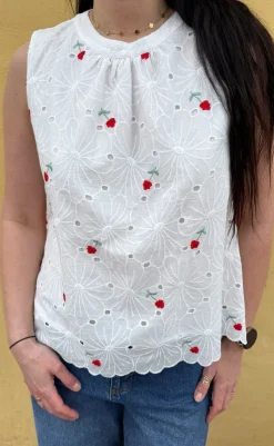 Best Top - Silja - White Lace W. Embroidery Flowers T-shirts & Toppe