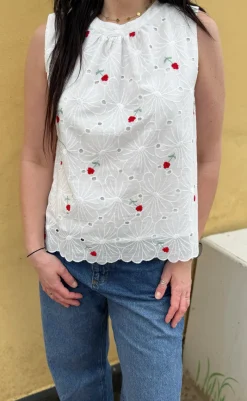 Best Top - Silja - White Lace W. Embroidery Flowers T-shirts & Toppe