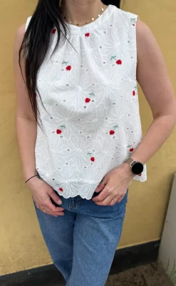 Best Top - Silja - White Lace W. Embroidery Flowers T-shirts & Toppe