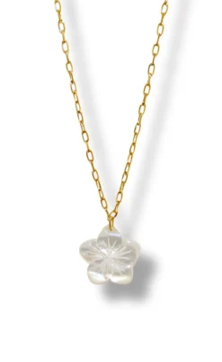 Online Halskæde - White Flower - Gold Colour Smykker