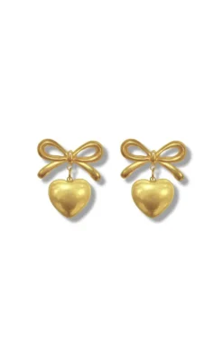 Online Øreringe - Heart Bow - Gold Colour Smykker