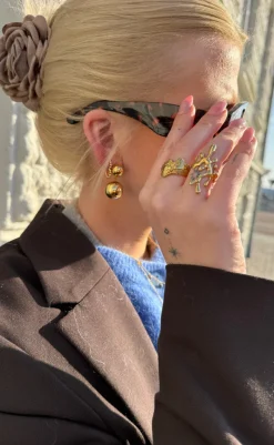 Online Øreringe - Drop Ball - Gold Colour Smykker