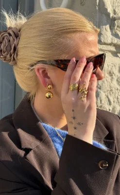 Online Øreringe - Drop Ball - Gold Colour Smykker