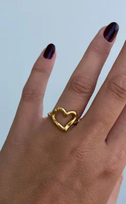 New Ring - Big Heart - Gold Colour Smykker