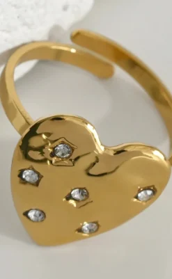 Clearance Ring - Chunky Heart - Gold Colour Smykker