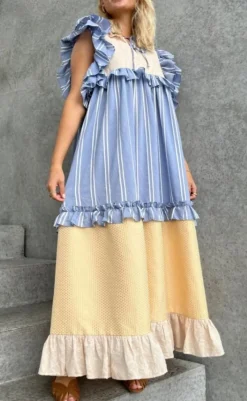 Discount Kjole - Heart Dance - Beige/Light Blue Kjoler