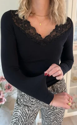 Tim & Simonsen Bluse - Belen V-Lace - Nero Bluser