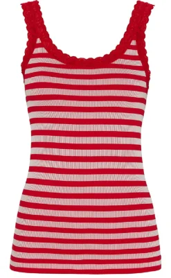 Clearance Tim & Simonsen Top - Isa Rib - Rosso/Bianco T-shirts & Toppe