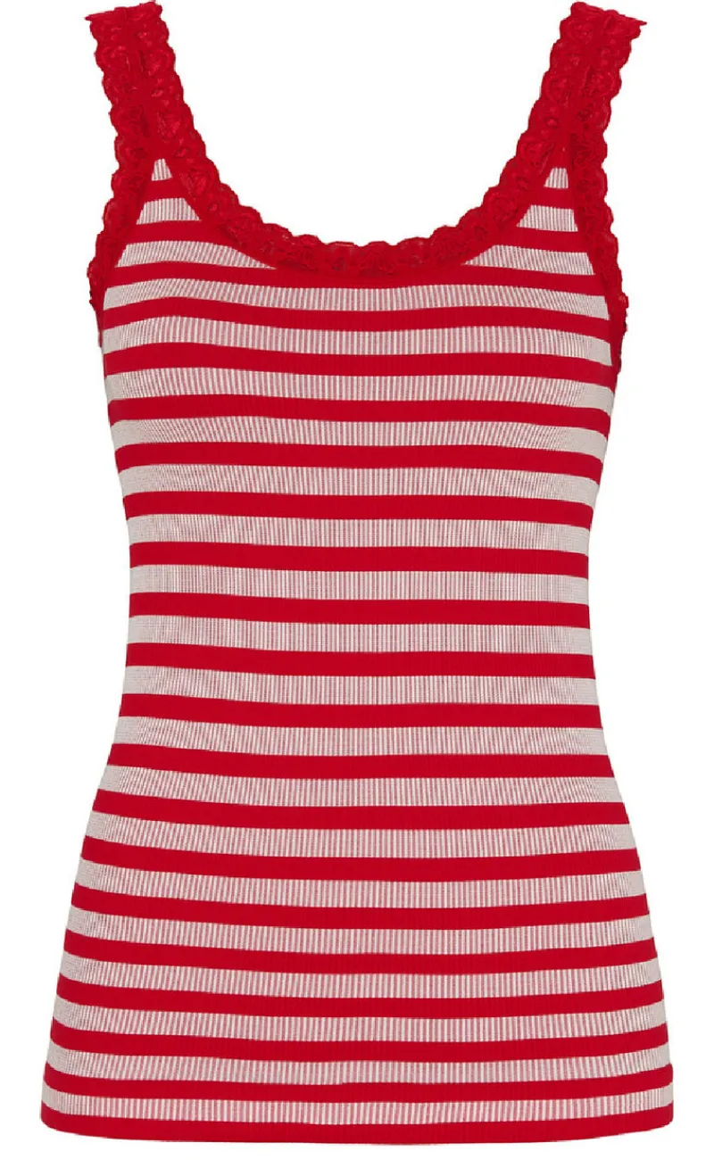 Clearance Tim & Simonsen Top - Isa Rib - Rosso/Bianco T-shirts & Toppe
