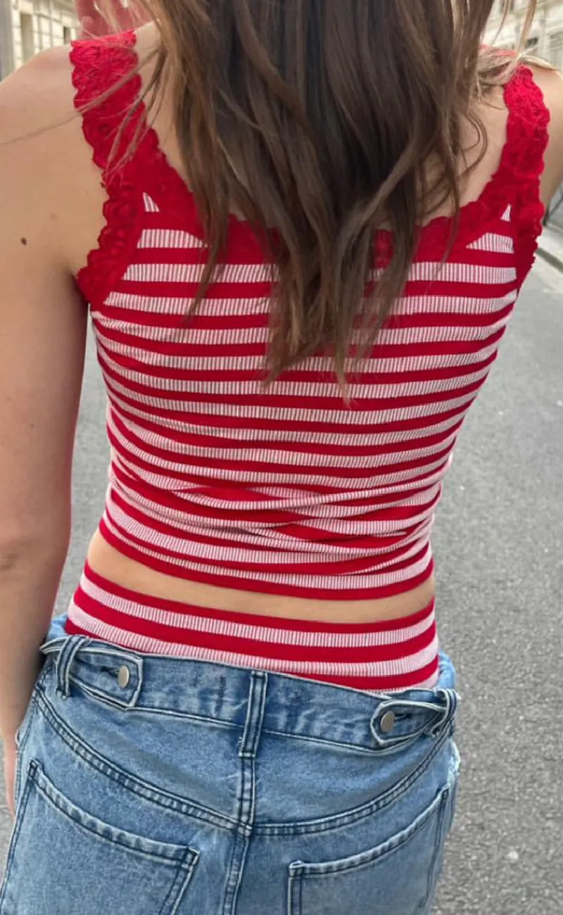 Clearance Tim & Simonsen Top - Isa Rib - Rosso/Bianco T-shirts & Toppe