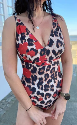 Sale Badedragt - Kathrin - Leo / Red Flowers Badetøj