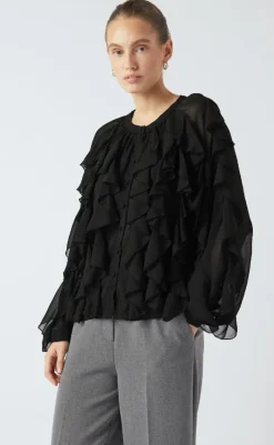 Clearance Bluse - Margot Flounce - Black Bluser